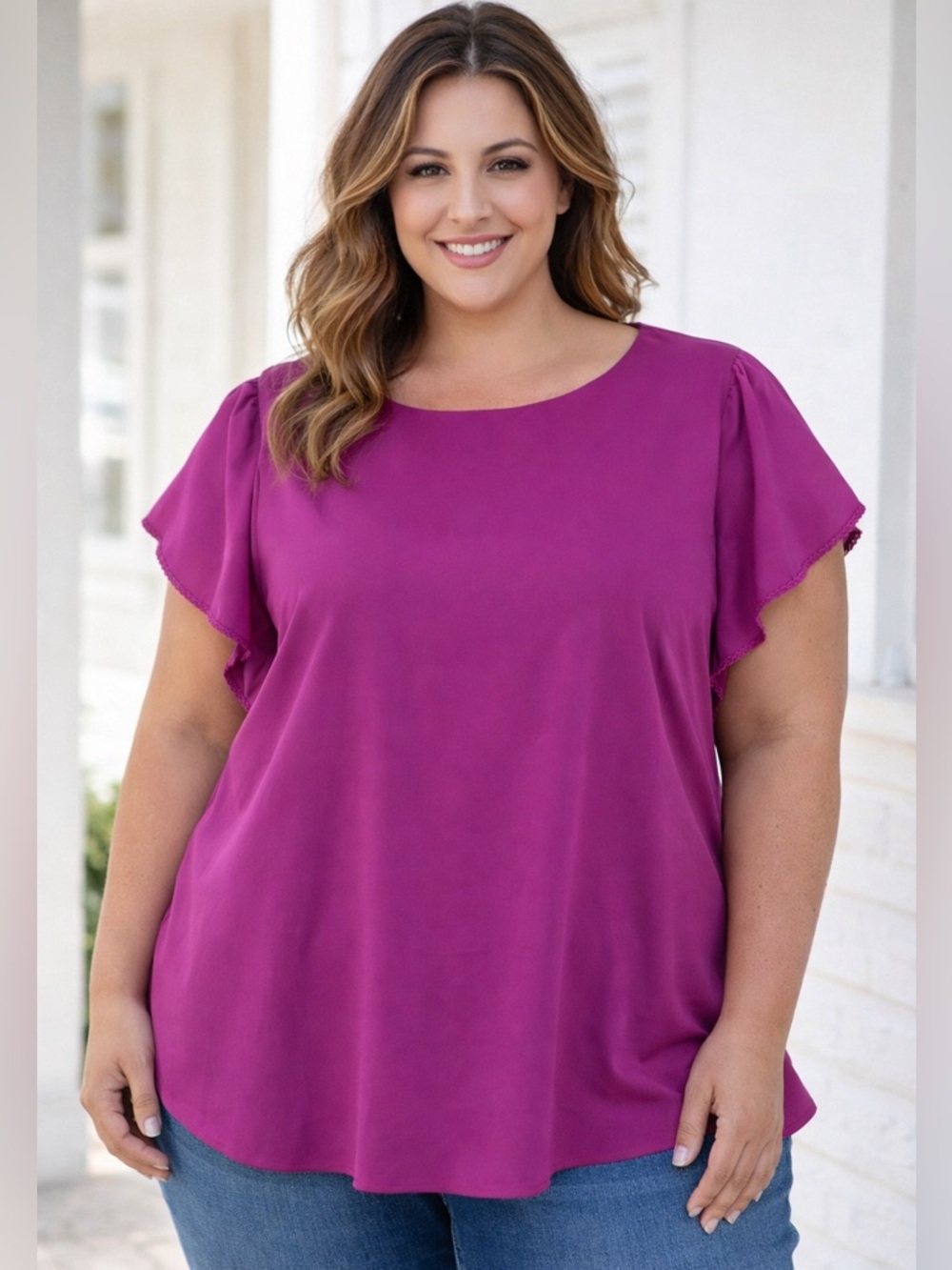 Lands End‎ Pink Flutter Sleeve Blouse 26W Flowy Lightweight Workwear Casual